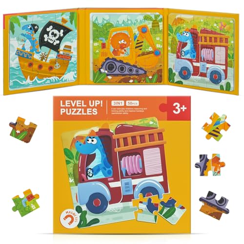 LARCIVELLE 3 in 1 Magnetische Puzzle für Kinder Beschäftigung Autofahrt Flugzeug Resise Spielzeug Magnetspiel für Kinder ab 3 Jahren Verkehr Thema PMANMB02D von LARCIVELLE
