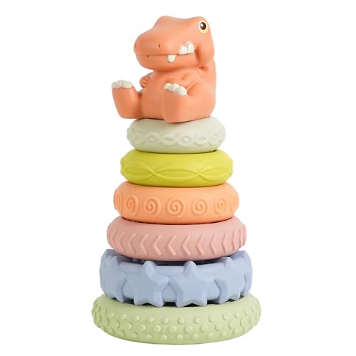 LARCIVELLE Dinosaurier Silikon Stapelturm 7 Stück Stapelsteine Stapelbecher Baby Spielzeug ab 6 Monate Montessori Motorikspielzeug BSECOB01D von LARCIVELLE
