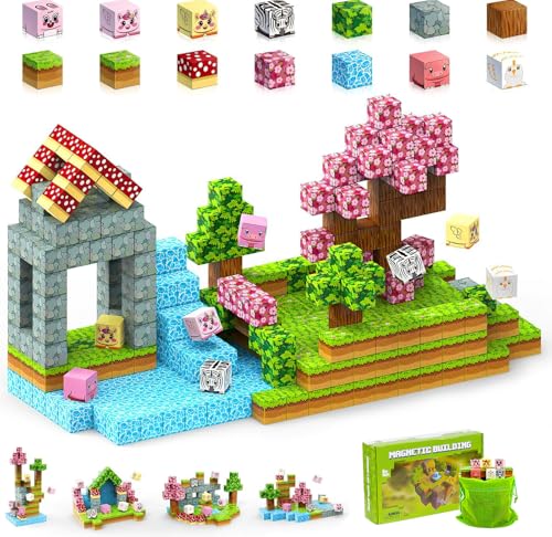 LARCIVELLE Magnetische Bausteine Garten Thema 108 Stück Magnetbausteine Pixel Magnetblöcke Magnet Spielzeug für Kinder ab 3 Jahren BMHEOB01D von LARCIVELLE