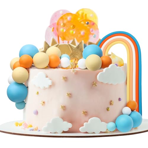 LARDUX 26 Stück Kugel-Kuchenaufsätze – Mini-Ballon-Kugeln, Pastell-Regenbogenfarben, DIY-Backen, Cupcake-Kuchendekorationen für Geburtstag, Babyparty, Macaron-Einhorn-Party (blau-rot) von LARDUX