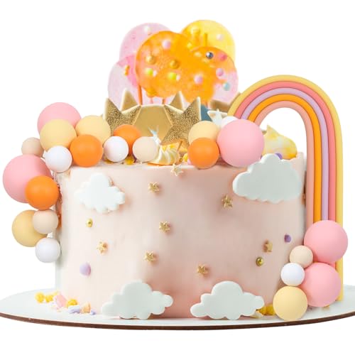 LARDUX 26 Stück Kugel-Kuchenaufsätze – Mini-Ballon-Kugeln, Pastell-Regenbogenfarben, DIY-Backen, Cupcake-Kuchendekorationen für Geburtstag, Babyparty, Macaron-Einhorn-Party (gelb) von LARDUX