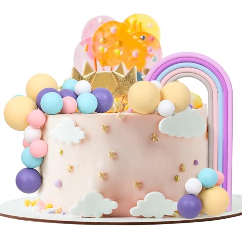 LARDUX 26 Stück Kugel-Kuchenaufsätze – Mini-Ballon-Kugeln, Pastell-Regenbogenfarben, DIY-Backen, Cupcake-Kuchendekorationen für Geburtstag, Babyparty, Macaron-Einhorn-Party (lila) von LARDUX