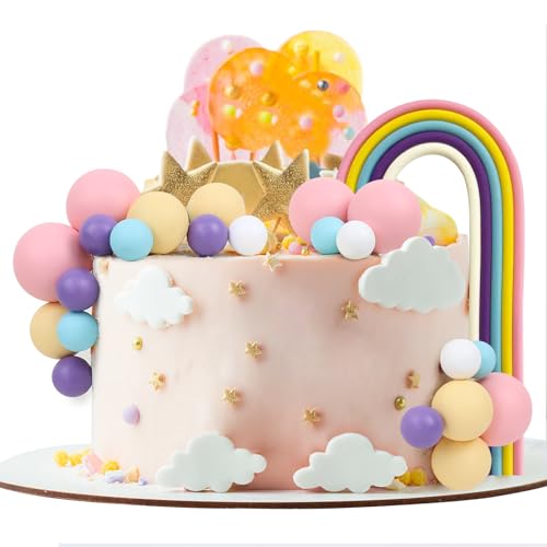 LARDUX 26 Stück Kugel-Kuchenaufsätze – Mini-Ballon-Kugeln in Pastell-Regenbogenfarben, DIY-Backen, Cupcake-Kuchendekorationen für Geburtstag, Babyparty, Macaron-Einhorn-Party (lila-rot) von LARDUX