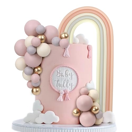 LARDUX 26 Stück pastellfarbene Regenbogen-Kuchenaufsätze – 25 Schaumstoff-Kuchenbälle und 1 Regenbogen-Kuchendekoration für Babyparty, Geburtstag, Feiern von LARDUX