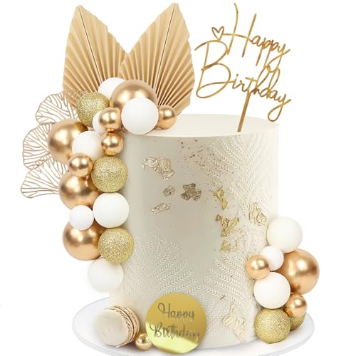 LARDUX 30 Stück weiße Kuchendekorationen - Boho-Kuchendekorationen, Geburtstagstortenaufsätze, DIY-Palmenblätter, Mini-Ballon-Cupcake-Einsatz für Babyparty, Geburtstagsparty-Dekoration von LARDUX