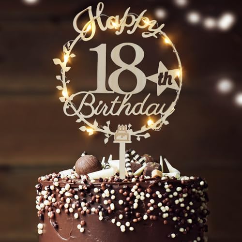 LED-Kuchenaufsatz "Happy Birthday", personalisierbar, 18., 21., 30., 40., 50., 60., 70., 80. Geburtstag, doppelseitig, Kuchendekoration (18.) von LARDUX