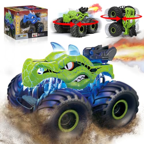 Ferngesteuertes Auto für Kinder, 1:16 Monstertruck Spielzeug mit coolen LED-Spritzschwanzleuchten, 2.4 GHz RC Autos für Jungen, Dinosaurier Spielzeug Geschenk für Jungen 3 4 5 6 7 8 9 10 Jahre von LARMPET