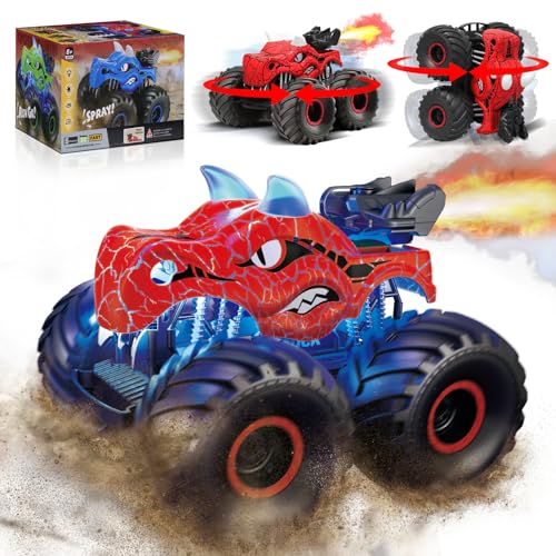 LARMPET Ferngesteuertes Auto für Kinder, 1:16 Monstertruck Spielzeug mit Coolen LED-Spritzschwanzleuchten, 2.4 GHz RC Autos für Jungen, Dinosaurier Spielzeug Geschenk für Jungen 3 4 5 6 7 8 10 Jahre von LARMPET