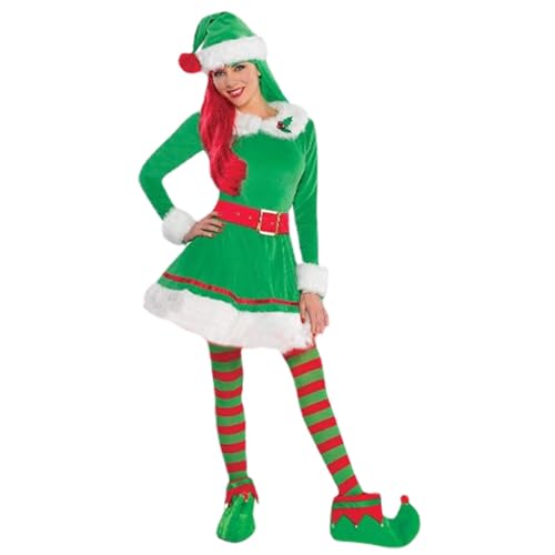 LATAFA Weihnachtselfen-Kostüm-Set Für Damen, Damen-Weihnachtskleid, Damen-Weihnachts-Cosplay-Kostüm-Set, Rosa Anzug Für Erwachsene Und Damen von LATAFA