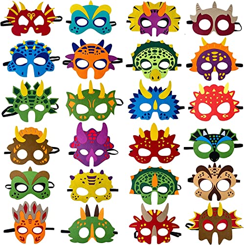 LATERN 24 Stück Dinosaurier Masken aus Filz, Kindermasken Tierische Partymaske Partytütenfüller Cosplay Maske verkleiden für Halloween Party Maskerade Geburtstage Dschungel Thema Partyzubehör von LATERN
