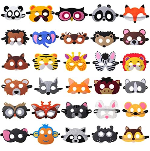 LATERN 30 Stück Tiermasken aus Filz, Kindermasken Party Taschenfüller für Tierparty Masken Cosplay Maske verkleiden für Halloween Party Maskerade Geburtstage Dschungel Thema Partyzubehör von LATERN