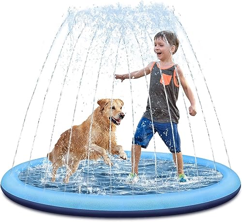 LATERN Spritzpad für Kinder und Hund, 170CM Verdickte Splash Spielmatte Rutschfestes Wassersprinkler Pad Aufblasbares Wasserspielzeug für Baby Jungen Mädchen Haustier Sommer Garten Freienspiel von LATERN