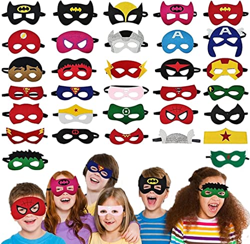 LATERN 32 Stück Superhelden Filzmasken, Kindermasken Superhelden Party Maske Partytütenfüller Verkleiden Sich Maske für Cosplay Partys Maskerade Geburtstage Superhelden Thema Gastgeschenke von LATERN