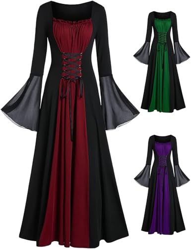 LATH.PIN Mittelalterliches Renaissance-Kleid für Damen - Gotisches Vintage-Korsett Mit Schnürung und Ausgestellten Ärmeln - Halloween A-Linien Schwingendes Goth-Outfit LATH.PIN Mittelalterliches Renaissance-Kleid für Damen - Gotisches Vintage-Korsett Mit Schnürung und Ausgestellten Ärmeln - Halloween A-Linien Schwingendes Goth-Outfit von LATH.PIN