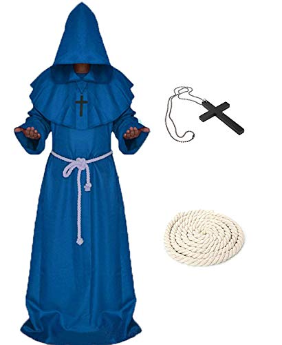 LATH.PIN Mönch Robe Prister Gewand - Mönchskutte Mittelalter Hooded Renaissance Priester Robe Halloween Cosplay (Blau, M) von LATH.PIN