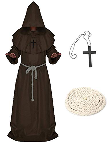 LATH.PIN Mönch Robe Prister Gewand - Mönchskutte Mittelalter Hooded Renaissance Priester Robe Halloween Cosplay (Brown, L) von LATH.PIN