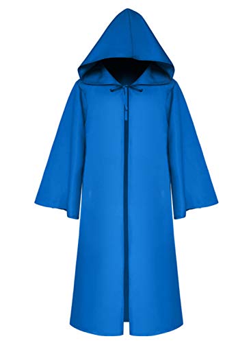 LATH.PIN Umhang mit Kapuze Herren Mittelalter Kleidung Mantel Gotik Ritter Cape Lange Robe Halloween Kostüme Unisex Cosplay Hexe Vampir (Blau, XL) von LATH.PIN