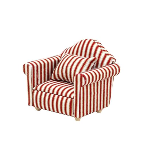 LATRAT Puppenhaus Sofa, 1:12 Puppenhaus Miniatur Möbel Modell Tuch Blumenmuster Couch Sessel Sofa Mit Kissen, Zubehör Blumenmuster Mini Möbel Sofa Set mit Rückenkissen, Gestreift LATRAT Puppenhaus Sofa, 1:12 Puppenhaus Miniatur Möbel Modell Tuch Blumenmuster Couch Sessel Sofa Mit Kissen, Zubehör Blumenmuster Mini Möbel Sofa Set mit Rückenkissen, Gestreift von LATRAT