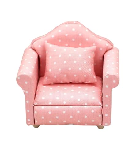 LATRAT Puppenhaus Sofa, 1:12 Puppenhaus Miniatur Möbel Modell Tuch Blumenmuster Couch Sessel Sofa Mit Kissen, Zubehör Blumenmuster Mini Möbel Sofa Set mit Rückenkissen (Rosa) von LATRAT