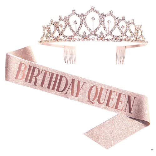 LATRAT Krone Geburtstag Mädchen Geburtstag Schal Geburtstag Queen Schal Set Happy Birthday Dekoration für Mädchen Damen Party (Roségold) von LATRAT