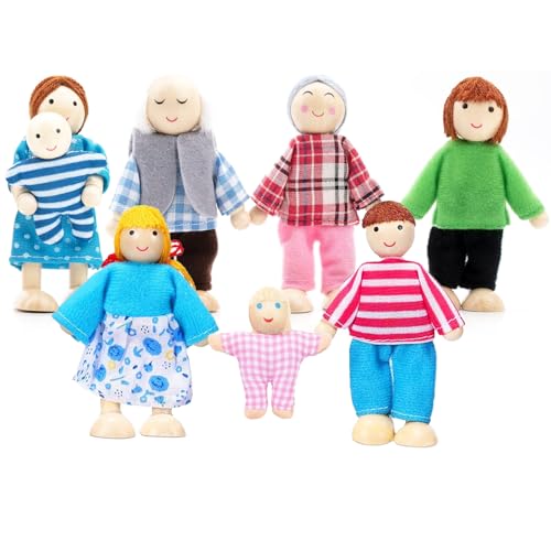 LATRAT Puppenhaus Puppen Familie Set, Puppenhaus Zubehör Holz für Puppenstube Geschenk, Holzpuppe Spielzeug für Kinder Puppenfamilien LATRAT Puppenhaus Puppen Familie Set, Puppenhaus Zubehör Holz für Puppenstube Geschenk, Holzpuppe Spielzeug für Kinder Puppenfamilien von LATRAT