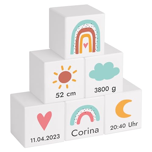 LAUBLUST Holzwürfel Baby Personalisiert mit Namen - Holzspielzeug mit Gravur - 6er Würfel Set - Regenbogen | 50x50x50mm groß, Holz, Weiß - für Kinder ab 1 Jahr | Personalisiertes Geschenk zur Geburt LAUBLUST Holzwürfel Baby Personalisiert mit Namen - Holzspielzeug mit Gravur - 6er Würfel Set - Regenbogen | 50x50x50mm groß, Holz, Weiß - für Kinder ab 1 Jahr | Personalisiertes Geschenk zur Geburt von LAUBLUST