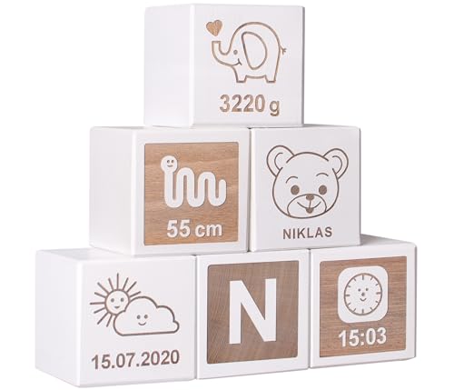 LAUBLUST Holzwürfel Baby Personalisiert mit Namen - Holzspielzeug mit Gravur - 6er Würfel Set - Teddybär | 50x50x50mm groß, Holz, Weiß - für Kinder ab 1 Jahr | Graviertes Geschenk zur Geburt & Taufe LAUBLUST Holzwürfel Baby Personalisiert mit Namen - Holzspielzeug mit Gravur - 6er Würfel Set - Teddybär | 50x50x50mm groß, Holz, Weiß - für Kinder ab 1 Jahr | Graviertes Geschenk zur Geburt & Taufe von LAUBLUST