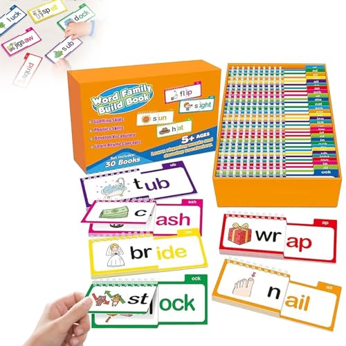 30 Lese- und Reim-Flip-Bücher, Wortfamilien, Lernkarten, ABC-Vokabel-Flashkarten, pädagogische Lesespiele (1 Set, Einheitsgröße) von LAUFUY