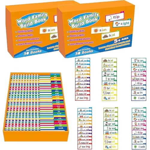 30 Lese- und Reim-Flip-Bücher, Wortfamilien, Lernkarten, ABC-Vokabelkarteikarten, pädagogische Lesespiele (2 Set, Einheitsgröße) von LAUFUY