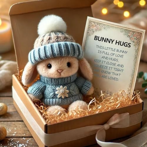 LAUFUY Mini Bunny Hug Ostergeschenk Handgemachte Häkeltasche Bunny Puppe Emotionale Unterstützung Plüsch Kaninchen in Box für Kinder, Familie & Freunde (Blau) von LAUFUY