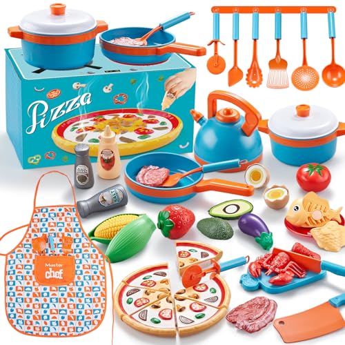 Laugigle Spielküchenzubehör – 46-teiliges Kinderküchen-Spielset mit Kindertöpfen und -pfannen, Spielset, Pizza-Spielzeug, Kochutensilien-Spielzeug, Schürze, Geschenk für Jungen und Mädchen Laugigle Spielküchenzubehör – 46-teiliges Kinderküchen-Spielset mit Kindertöpfen und -pfannen, Spielset, Pizza-Spielzeug, Kochutensilien-Spielzeug, Schürze, Geschenk für Jungen und Mädchen von LAUGIGLE