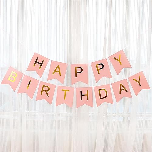 1 x "Happy Birthday"-Banner, rotgoldenes Konfetti-Ballon, Babyparty, Geburtstagsparty-Dekorationen, Jungen, Mädchen, Kinder, Partygeschenke, Geburtstagsdekoration für Mädchen (2,35 mm Schaft) von LAUOFSHA