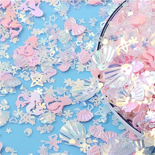15 g schillerndes Glitzerkonfetti, gemischte Muscheln, Kristallpulver, Nagelglitzer, Pailletten, Flocken, Scheiben, Maniküre, Tisch, DIY-Zubehör, Geburtstagsdekoration für Mädchen (Rosa) von LAUOFSHA