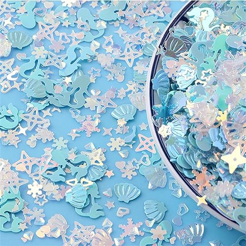 15 g schillerndes Glitzerkonfetti, gemischte Muscheln, Kristallpulver, Nagelglitzer, Pailletten, Flocken, Scheiben, Maniküre, Tisch, DIY-Zubehör, Geburtstagsdekoration für Mädchen (blau) von LAUOFSHA