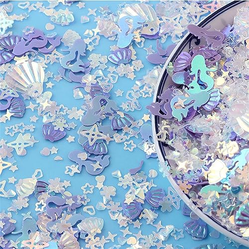 15 g schillerndes Glitzerkonfetti, gemischte Muscheln, Kristallpulver, Nagelglitzer, Pailletten, Flocken, Scheiben, Maniküre, Tisch, DIY-Zubehör, Geburtstagsdekoration für Mädchen (lila) von LAUOFSHA
