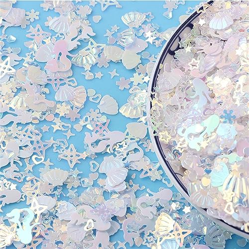 15 g schillerndes Glitzerkonfetti, gemischte Muscheln, Kristallpulver, Nagelglitzer, Pailletten, Flocken, Scheiben, Maniküre, Tisch, DIY-Zubehör, Geburtstagsdekoration für Mädchen (weiß) von LAUOFSHA