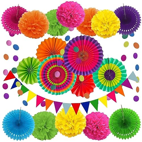 21-teiliges buntes Papierfächer-Set für Weihnachten, Halloween, Hochzeit, Babyparty, Geburtstagsparty, Heimdekoration, Geburtstagsdekoration für Mädchen (HT-A41-4) von LAUOFSHA