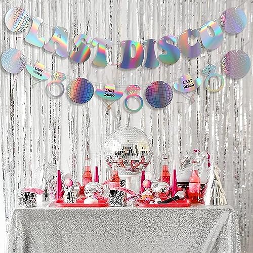 Disco Party Dekorationen Silber Last Disco Banner Bachelorette Party Dekoration Discokugel, Brautdusche Cowgirl Party Supplies Geburtstagsdeko für Mädchen von LAUOFSHA