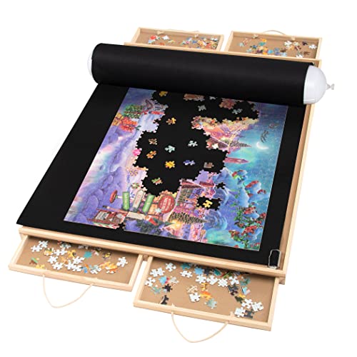 LAVIEVERT Jigsaw Puzzle Table Puzzle Plateau Puzzle Board with Four Sliding Drawers & Puzzle Mat Set for up to 1500 Pieces von LAVIEVERT