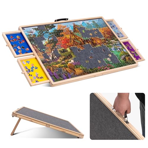 Lavievert 1000 Teile drehbares Puzzlebrett mit 4 Sortierschubladen, kippbarer Puzzletisch mit Abdeckung, hölzernes Puzzle-Plateau mit Rutschfester Tischplatte für Erwachsene Lavievert 1000 Teile drehbares Puzzlebrett mit 4 Sortierschubladen, kippbarer Puzzletisch mit Abdeckung, hölzernes Puzzle-Plateau mit Rutschfester Tischplatte für Erwachsene von LAVIEVERT