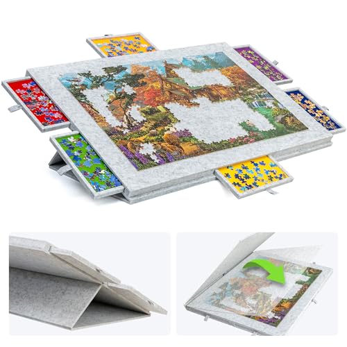 Lavievert 1500 Teile geneigtes Puzzlebrett mit 2-in-1 Design Ständer und Abdeckung und 6 Schubladen leichte Puzzle-Plattform, tragbarer Puzzletisch für Erwachsene mit Filz-Puzzle-Schutz - Hellgrau Lavievert 1500 Teile geneigtes Puzzlebrett mit 2-in-1 Design Ständer und Abdeckung und 6 Schubladen leichte Puzzle-Plattform, tragbarer Puzzletisch für Erwachsene mit Filz-Puzzle-Schutz - Hellgrau von LAVIEVERT