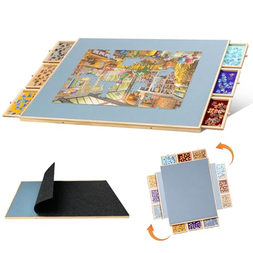 Lavievert 2000 Stück drehbares und neigbares Puzzlebrett mit 6 Schubladen & Abdeckung, verstellbarer Puzzletisch mit eingebauter Staffelei/Ständer, tragbare Bretter mit Stauraum für Erwachsene, mit Lavievert 2000 Stück drehbares und neigbares Puzzlebrett mit 6 Schubladen & Abdeckung, verstellbarer Puzzletisch mit eingebauter Staffelei/Ständer, tragbare Bretter mit Stauraum für Erwachsene, mit von LAVIEVERT