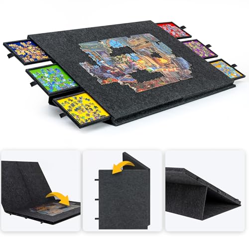 Lavievert 2000 Teile neigbarer und faltbarer Puzzletisch mit 2-in-1-Ständer und Abdeckung, leichtes Filz-Puzzle-Plateau mit 6 farbigen Schubladen, tragbares Puzzlebrett für Erwachsene, Dunkelgrau Lavievert 2000 Teile neigbarer und faltbarer Puzzletisch mit 2-in-1-Ständer und Abdeckung, leichtes Filz-Puzzle-Plateau mit 6 farbigen Schubladen, tragbares Puzzlebrett für Erwachsene, Dunkelgrau von LAVIEVERT
