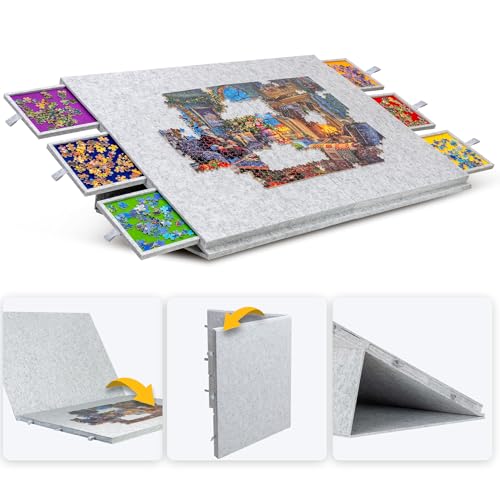 Lavievert 2000 Teile neigbarer und faltbarer Puzzletisch mit 2-in-1-Ständer und Abdeckung, leichtes Filz-Puzzle-Plateau mit 6 farbigen Schubladen, tragbares Puzzlebrett für Erwachsene, Hellgrau Lavievert 2000 Teile neigbarer und faltbarer Puzzletisch mit 2-in-1-Ständer und Abdeckung, leichtes Filz-Puzzle-Plateau mit 6 farbigen Schubladen, tragbares Puzzlebrett für Erwachsene, Hellgrau von LAVIEVERT