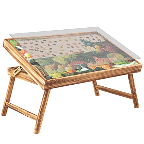 Lavievert Holzpuzzle Tisch, Puzzle Brett, großer tragbarer Klapp-Kipptisch mit 4 Sortierer Sortierfächern & Rutschfester Oberfläche für Spiele & Puzzles pp bis 1.000 Teile Up to 1,000 Pieces von LAVIEVERT