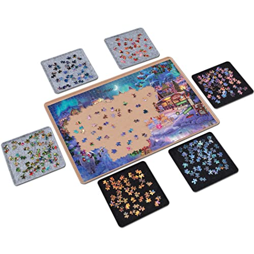 Lavievert Jigsaw Puzzle Brett zur Puzzle Aufbewahrung mit 6 Sortierfächern für bis zu 1000 Teile – Khaki von LAVIEVERT