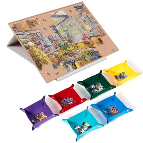 Lavievert Kippbares Puzzlebrett mit 2-in-1-Filzständer & Abdeckung, verstellbare Puzzle-Plateau-Aufbewahrung mit 6 Sortierschalen, tragbarer Puzzletisch mit rutschfester Tischplatte für bis zu 1000 von LAVIEVERT