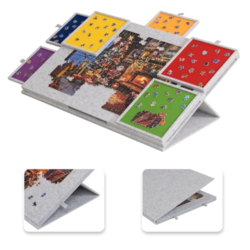 Lavievert Kippbares Puzzlebrett mit 2-in-1-Ständer und Abdeckung, leichtes Filz-Puzzle-Plateau mit 6 farbigen Schubladen für Erwachsene, tragbarer Puzzle-Tisch für bis zu 1500 Teile, Hellgrau Lavievert Kippbares Puzzlebrett mit 2-in-1-Ständer und Abdeckung, leichtes Filz-Puzzle-Plateau mit 6 farbigen Schubladen für Erwachsene, tragbarer Puzzle-Tisch für bis zu 1500 Teile, Hellgrau von LAVIEVERT