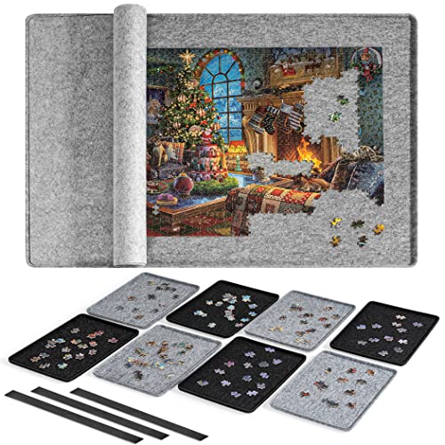Lavievert Portable Design | Mit 8 Sortierschalen | Jigsaw Puzzle Board/Tischplatte mit Filzbezug/Matte | für bis zu 1.500 Stück – Grau von LAVIEVERT