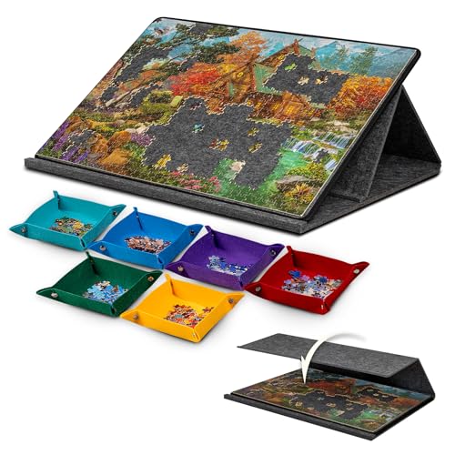 Lavievert Tragbares Puzzlebrett mit 6 farbigen Sortierfächern, kippbares Puzzlebrett mit 2-in-1 Puzzleständer & Abdeckung, leichtes Puzzlemattenplateau mit Winkeleinstellungen, für 1000 Teile Puzzlesp Lavievert Tragbares Puzzlebrett mit 6 farbigen Sortierfächern, kippbares Puzzlebrett mit 2-in-1 Puzzleständer & Abdeckung, leichtes Puzzlemattenplateau mit Winkeleinstellungen, für 1000 Teile Puzzlesp von LAVIEVERT